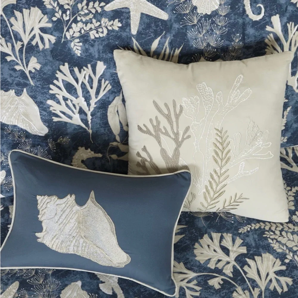 Madison Park Chatham Blue 7-piece Cotton Sateen Comforter Set Queen